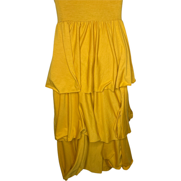 SHEIN Mustard Yellow Layered Ruffle Dress with Black "Love" Belt Size Small - Picture 4 of 8